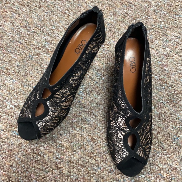 Cato Beautiful blk lace w/cream open toe 4” heels8 - Picture 2 of 7